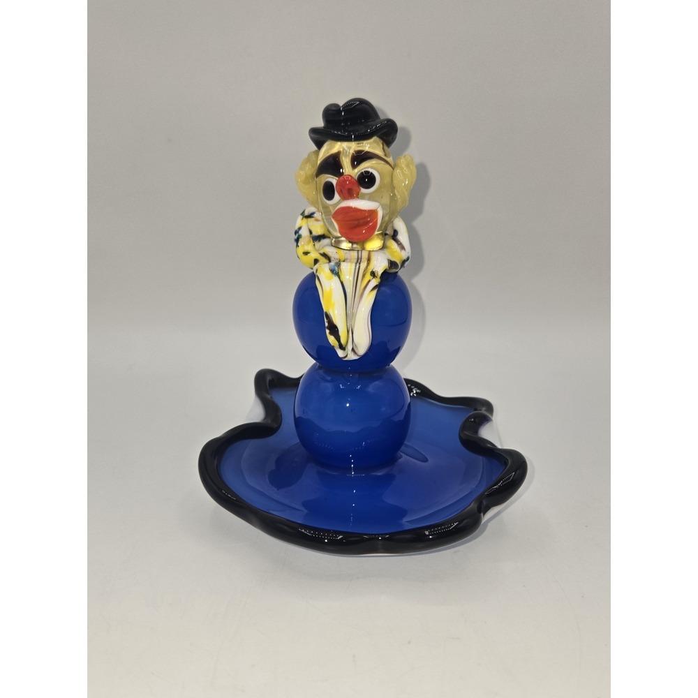 Murano Art Glass Clown Figurine Cobalt Blue Tray Hand Blown‎ Italian Glass